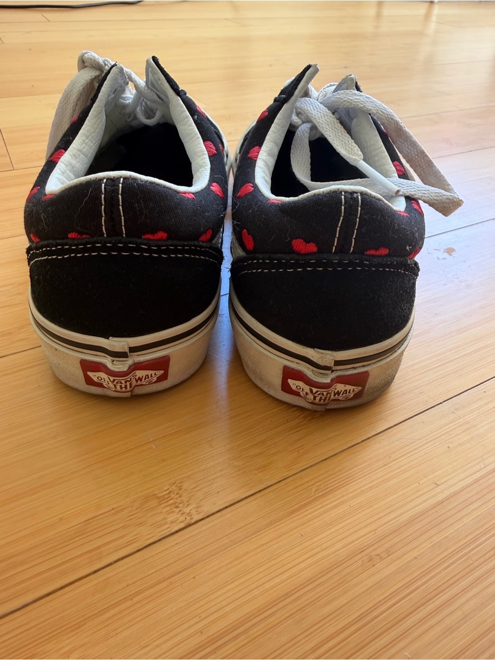 Vans Black Low-Top Sneakers with Red Heart Pattern